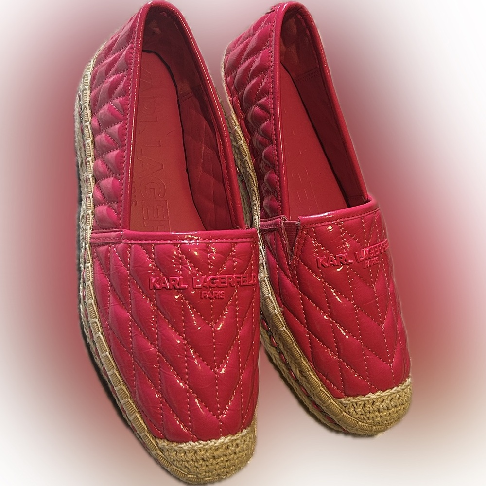 New Karl Lagerfeld Desta Fuchsia Quilted Espadrilles
